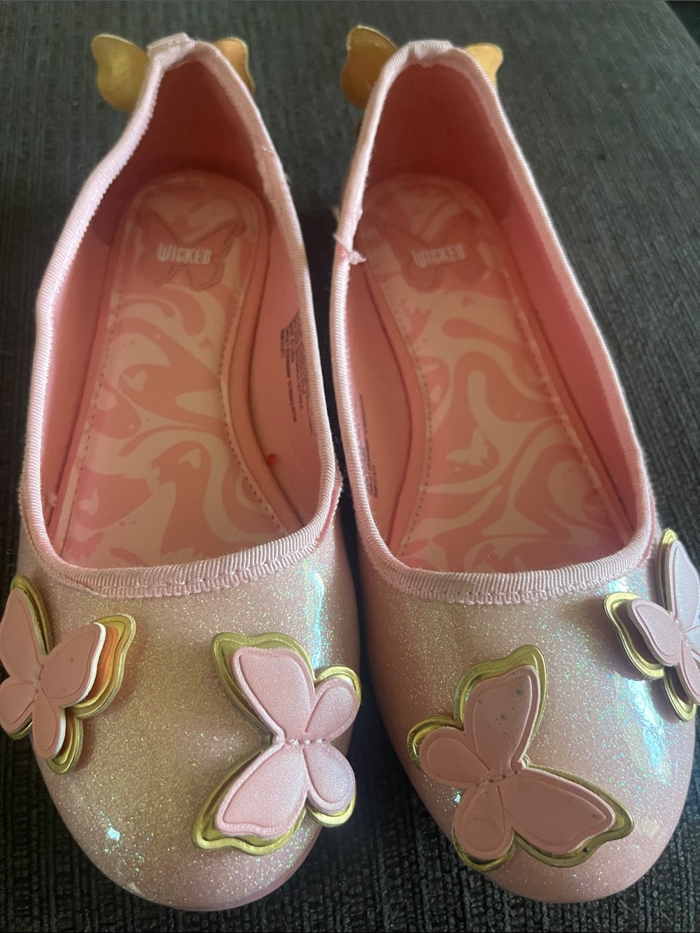Buckle-Down Pink Glitter Butterfly Slip-On Flats for Kids